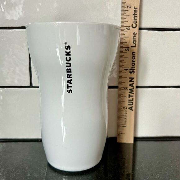 STARBUCKS Ceramic Travel Mug Tumbler White Black - Picture 6 of 7